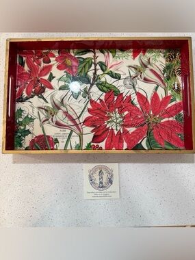 Very Rare MICHEL DESIGN WORKS Parisian Pointsetta Small Wood Tray